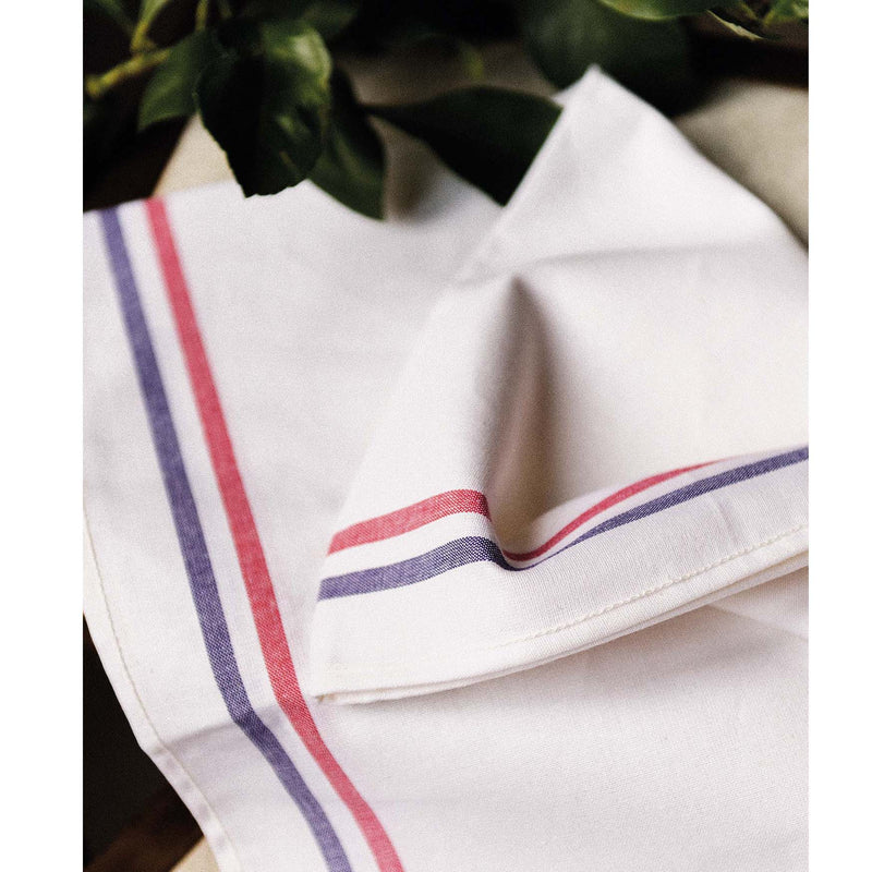 Torchon Origine France, détail de la rayure tricolore