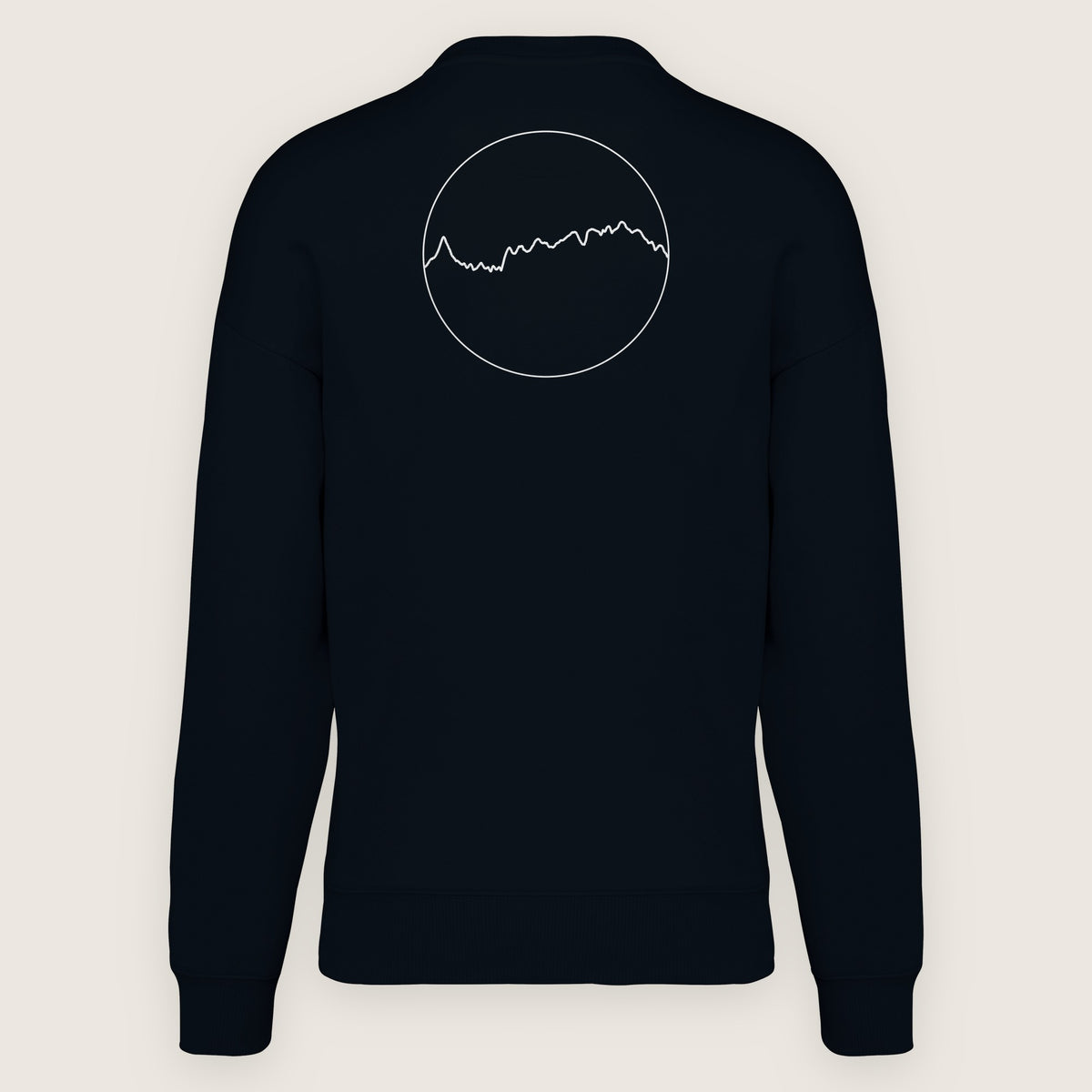Sweat Les Alpes, noir, de dos sur fond clair