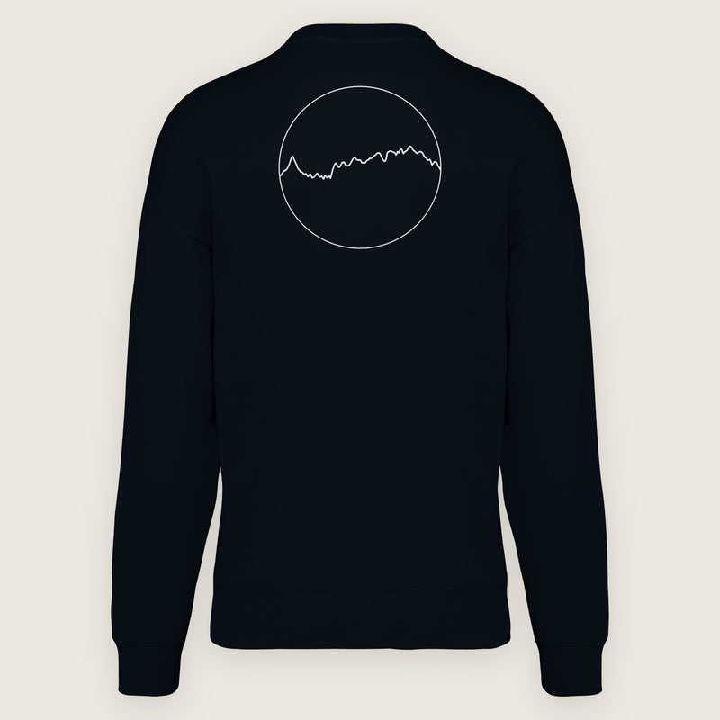 Sweat Les Alpes, noir, de dos sur fond clair