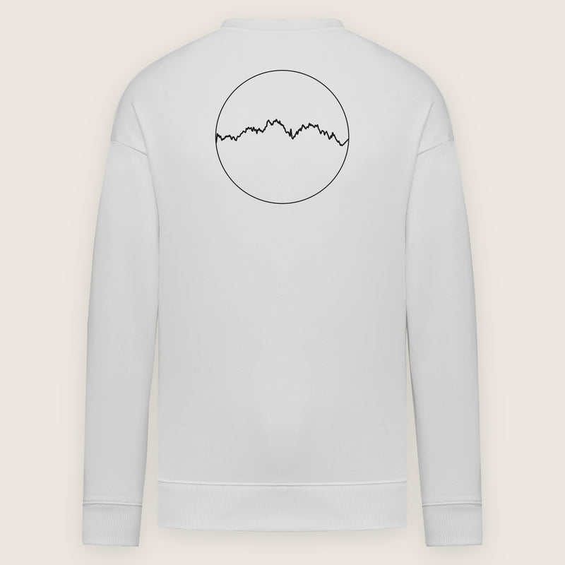 Sweat Les Pyrénées, blanc, de dos sur fond clair