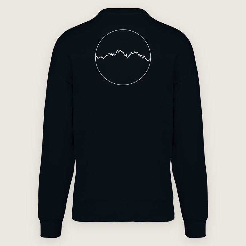 Sweat Les Pyrénées, noir, de dos sur fond clair