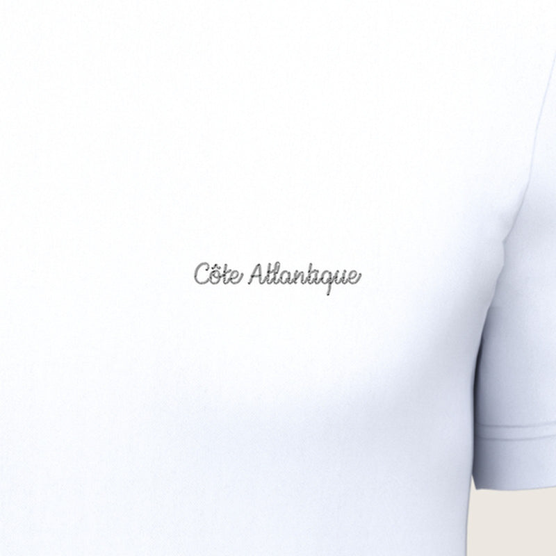 T-shirt Homme Côte Atlantique, blanc, gros plan sur le nom en cordage côté cœur